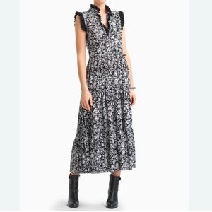 See by Chloe -Peony black+white midi dress.100% cotton.V-neck with neck tie. M